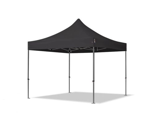 TP 3x3m összecsukható 800N acél pavilon, 4 db oldalfallal, hagyományos ablak,  tűzálló - fekete