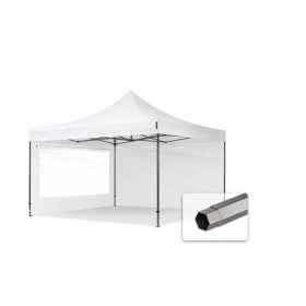   TP 4x4m összecsukható 750N acél vázas pavilon, 2 db oldalfallal - fehér