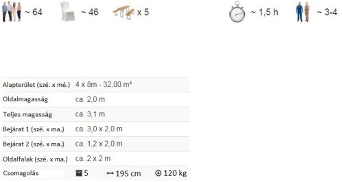 TP 4x8m standard rendezvénysátor, PVC 700 - fehér
