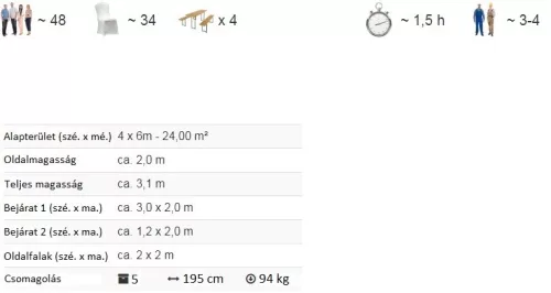 TP 4x6m standard rendezvénysátor, PVC 700 - fehér-kék