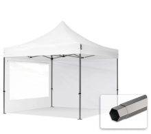   Professional összecsukható sátrak PREMIUM 350g/m2 ponyvával, acélszerkezettel, 2 oldalfallal, panoráma ablakkal - 3x3m fehér