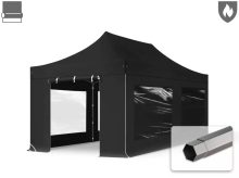   Professional összecsukható sátor PREMIUM 520g/m2 tűzálló ponyvával, acélszerkezettel, 4 oldalfallal, panoráma ablakkal - 3x6m fekete
