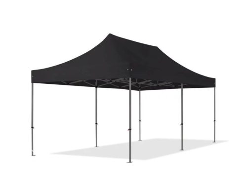 TP 3x6m összecsukható 800N acél pavilon, 4 db oldalfallal, tűzálló - fekete