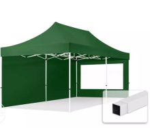   Professional összecsukható sátrak ECO 300g/m2 ponyvával, acélszerkezettel, 2 oldalfallal, panoráma ablakkal - 3x6m zöld