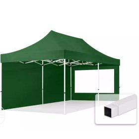   TP 3x6m összecsukható acél pavilon, 2 db oldalfallal - zöld