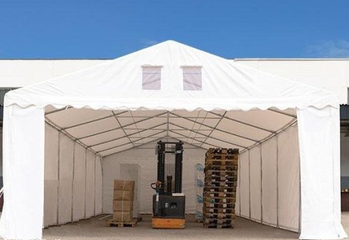 TP Professional 5x14m 2,6m oldalmagas raktársátor PVC 800 ponyvával, fehér