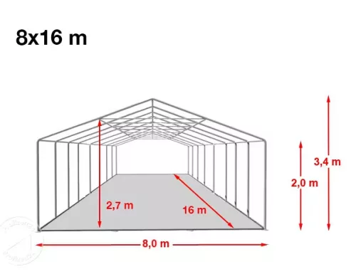 TP 8x16m erősített rendezvénysátor, PVC 800 - fehér - nehezen éghető