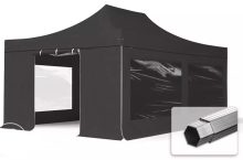   Professional összecsukható sátrak PROFESSIONAL 400g/m2 ponyvával, alumínium szerkezettel, 4 oldalfallal, panoráma ablakkal - 4x6m fekete