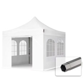  TP 3x3m összecsukható 750N acél vázas pavilon, 4 db oldalfallal, hagyományos ablakkal - fehér