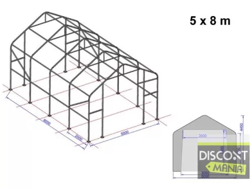 TP Everest 5x8m 3m oldalmagas raktársátor nehezen éghető PRIMEtex 2300 ponyvával, zöld