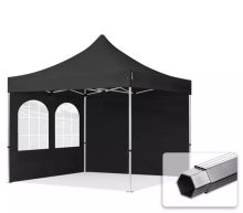   Professional összecsukható sátrak PROFESSIONAL 400g/m2 ponyvával, alumínium szerkezettel, 2 oldalfallal, hagyományos ablakkal -  3x3m fekete