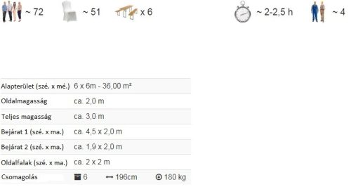 TP 6x6m erősített rendezvénysátor, PVC 750 - fehér - tűzálló