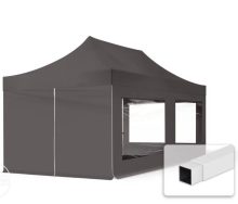   Professional összecsukható sátrak ECO 300g/m2 ponyvával, acélszerkezettel, 4 oldalfallal, panoráma ablakkal - 3x6m sötétszürke