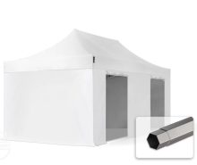  Professional összecsukható sátrak PREMIUM 350g/m2 ponyvával, acélszerkezettel, 4 oldalfallal, ablak nélkül - 3x6m fehér