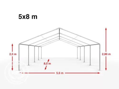 TP 5x8m standard rendezvénysátor, PE 450 - szürke-fehér