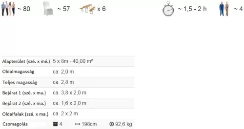 TP 5x8m standard rendezvénysátor, PE 450 - szürke-fehér