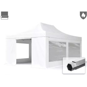   TP 4x6m összecsukható 850N alumínium pavilon, 4 db oldalfallal, tűzálló - fehér