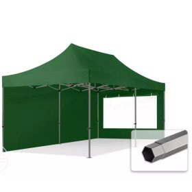  TP 3x6m összecsukható 750N acél vázas pavilon, 2 db oldalfallal - zöld