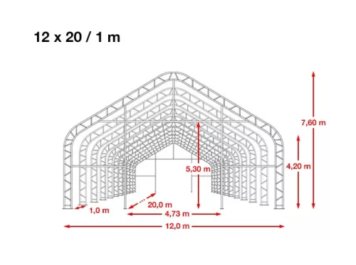 TP Everest 12x20mx2 4,2m oldalmagas ponyvacsarnok nehezen éghető PRIMEtex 2300 ponyvával, fehér