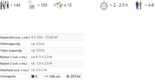 TP 6x12m standard rendezvénysátor, PVC 700 - fehér-kék