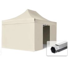   Professional összecsukható sátrak PROFESSIONAL 400g/m2 ponyvával, alumínium szerkezettel, 4 oldalfallal, ablak nélkül - 3x4,5m krém