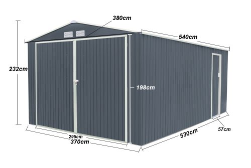 LOBO GLORIOSO 19,61M2 STABILNA METALNA VRTNA KUĆICA/GARAŽA SA DVA ULAZA, ULAZ XXL VELIČINE