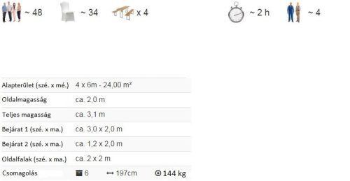 TP 4x6m erősített rendezvénysátor, PVC 800 - fehér-szürke