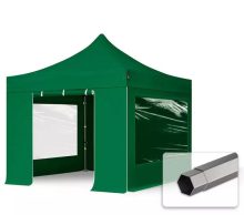   Professional összecsukható sátrak PREMIUM 350g/m2 ponyvával, acélszerkezettel, 4 oldalfallal, panoráma ablakkal - 3x3m zöld