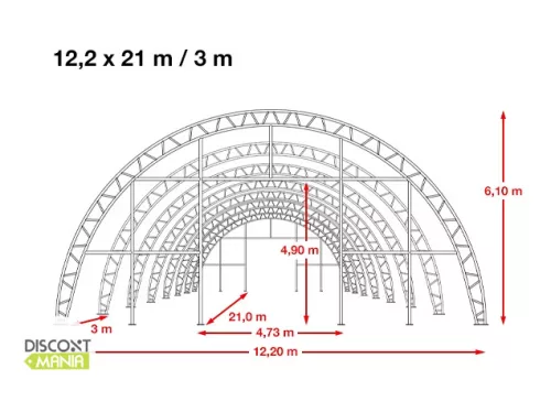 TP HIGHLANDER 12,2x21m erősített ipari sátorcsarnok / mezőgazdasági sátor nehezen éghető PRIMEtex 2300 ponyvával