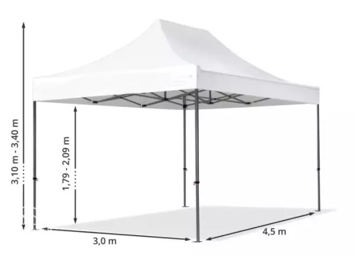 TP 3x4,5m összecsukható 750N acél vázas pavilon, oldalfal nélkül - bordó
