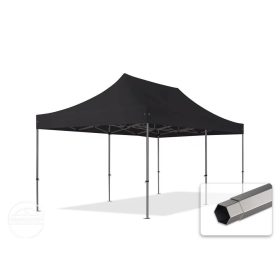   TP 3x4,5m összecsukható 800N acél pavilon, oldalfal nélkül, tűzálló - fekete