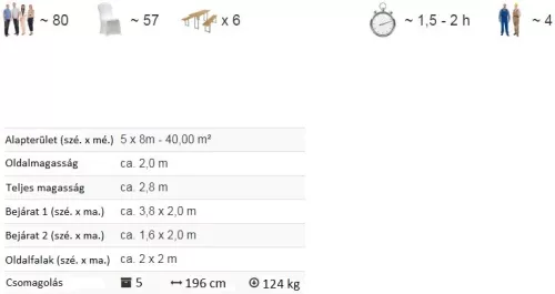 TP 5x8m standard rendezvénysátor, PVC 700 - fehér