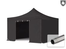   Professional összecsukható sátor PREMIUM 520g/m2 tűzálló ponyvával, acélszerkezettel, 4 oldalfallal, ablak nélkül - 4x4m fekete