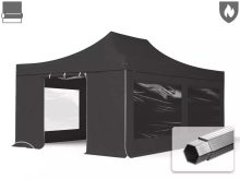   Professional összecsukható sátor PROFESSIONAL 620g/m2 tűzálló ponyvával, alumínium szerkezettel, 4 oldalfallal, panoráma ablakkal - 4x6m fekete