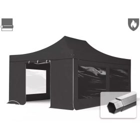   TP 4x6m összecsukható 850N alumínium pavilon, 4 db oldalfallal, tűzálló - fekete