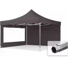   Professional összecsukható sátrak PROFESSIONAL 400g/m2 ponyvával, alumínium szerkezettel, 2 oldalfallal, panoráma ablakkal - 4x4m sötétszürke
