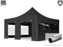   Professional összecsukható sátor PROFESSIONAL 620g/m2 tűzálló ponyvával, alumínium szerkezettel, 4 oldalfallal, panoráma ablakkal - 5x5m fekete