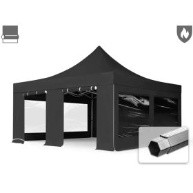   TP 5x5m összecsukható 850N alumínium pavilon, 4 db oldalfallal, tűzálló - fekete