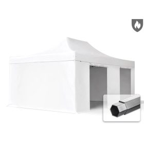   TP 4x6m összecsukható 850N alumínium pavilon, 4 db oldalfallal, ablak nélkül, tűzálló - fehér