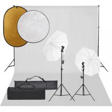   VID fotóstúdió-felszerelés lámpákkal, fehér háttérrel [500x300 cm] és reflektorral
