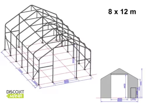 TP Everest 8x12m 4m oldalmagas raktársátor PRIMEtex 2300 ponyvával, szürke