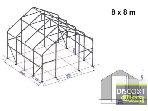 TP Everest 8x8m 4m oldalmagas raktársátor nehezen éghető PRIMEtex 2300 ponyvával, szürke