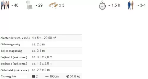 TP 4x5m standard rendezvénysátor, PE 450 - fehér