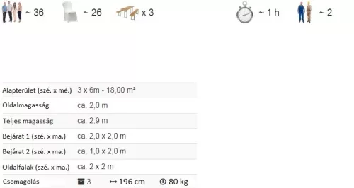 TP 3x6m standard rendezvénysátor, PVC 700 - fehér-zöld