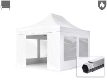   Professional összecsukható sátor PROFESSIONAL 620g/m2 tűzálló ponyvával, alumínium szerkezettel, 4 oldalfallal, panoráma ablakkal - 3x4,5m fehér