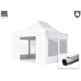   TP 3x4,5m összecsukható 850N alumínium pavilon, 4 db oldalfallal, tűzálló - fehér