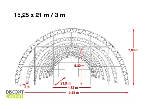 TP HIGHLANDER 15,25x21m erősített ipari sátorcsarnok / mezőgazdasági sátor nehezen éghető PRIMEtex 2300 ponyvával