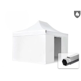   TP 3x4,5m összecsukható 850N alumínium pavilon, 4 db oldalfallal, ablak nélkül, tűzálló - fehér