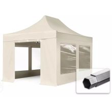   Professional összecsukható sátrak PROFESSIONAL 400g/m2 ponyvával, alumínium szerkezettel, 4 oldalfallal, panoráma ablakkal - 3x4,5m krém
