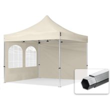   Professional összecsukható sátrak PROFESSIONAL 400g/m2 ponyvával, alumínium szerkezettel, 2 oldalfallal, hagyományos ablakkal -  3x3m krém